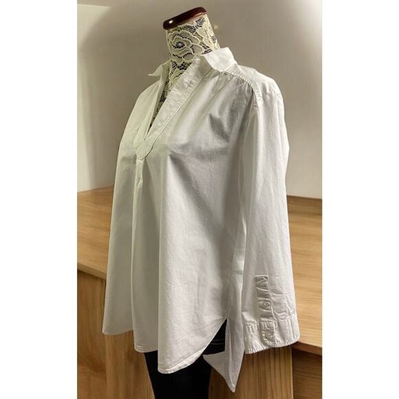 Anthropologie long-sleeved popover shirt cotton V-neck buttoned cuffs size S - Picture 2 of 6